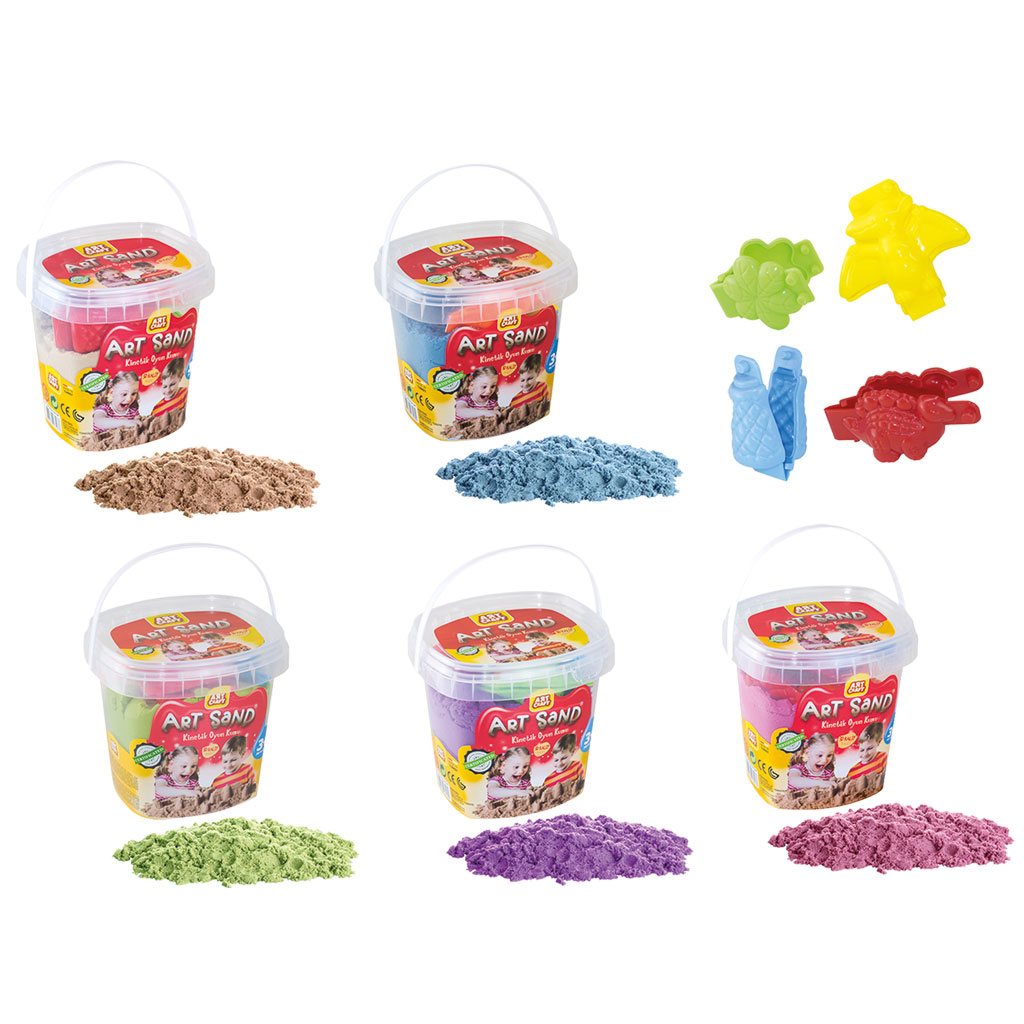 Art Craft 500 Gr Sand + 4 Pcs 3D Moulds 5 Colours Assortments